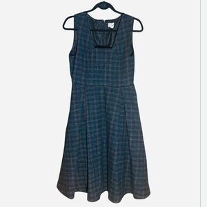 Modern Vintage Plaid Tartan Blue Sleeveless Dress SZ S